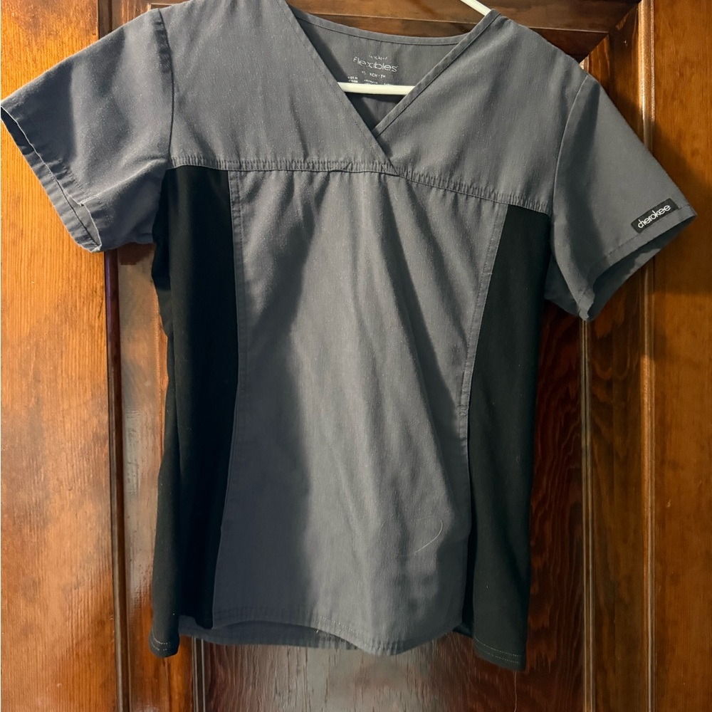 Cherokee Gray and Black Short Sleeve Tee with V-Neck